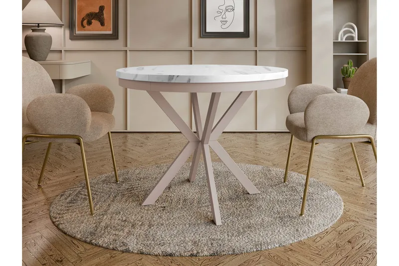 Sereth Matbord 90 cm Rund - Hvit/Beige - Møbler - Bord - Spisebord & kjøkkenbord