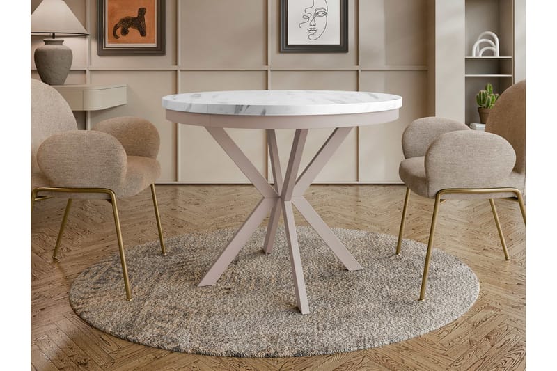 Sereth Matbord 90 cm Rund - Hvit/Beige - Møbler - Bord - Spisebord & kjøkkenbord