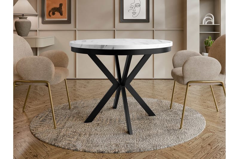Sereth Matbord 90 cm Rund - Hvit/Svart - Møbler - Bord - Spisebord & kjøkkenbord