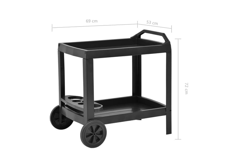 Drikketralle antrasitt 69x53x72 cm plast - Rullevogn, rullebord & serveringsbord - Trillebord & Serveringsbord