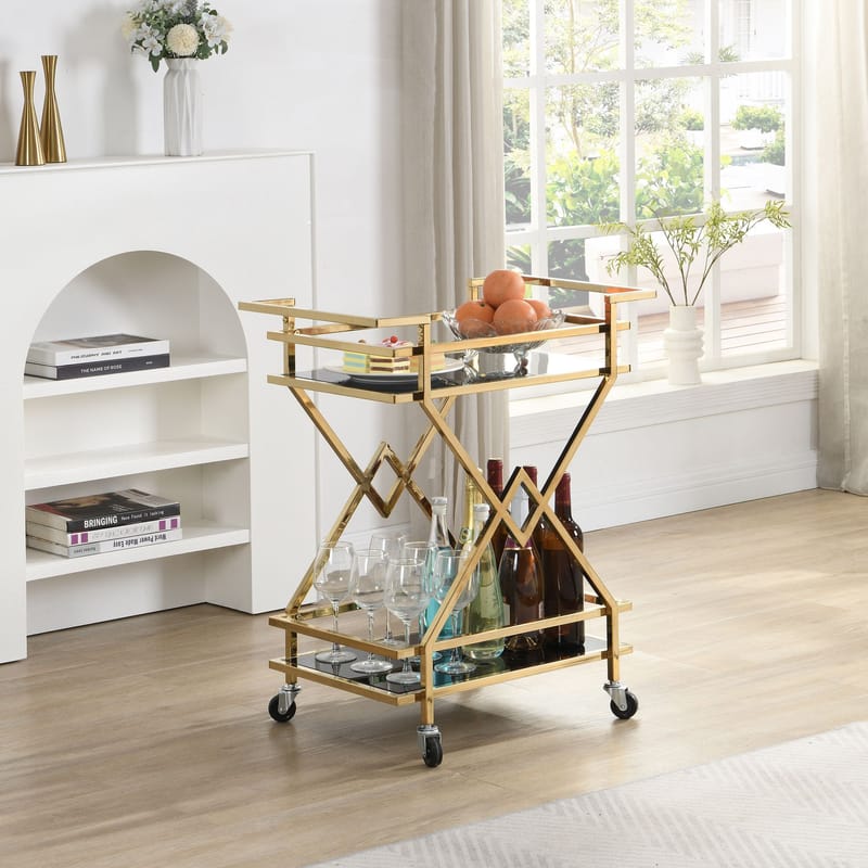 Galeri serveringsvogn 65 cm - Blank gullfarget og svart - Møbler - Bord - Serveringsvogn & serveringsbord - Trillebord & Serveringsbord