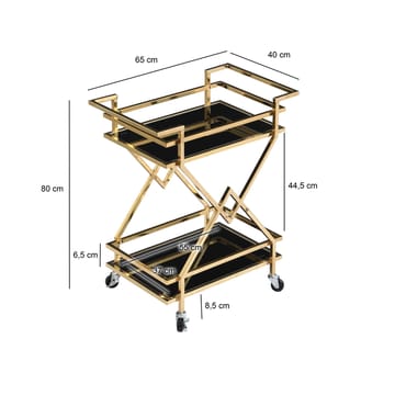 Galeri serveringsvogn 65 cm - Blank gullfarget og svart - Møbler - Bord - Serveringsvogn & serveringsbord - Trillebord & Serveringsbord