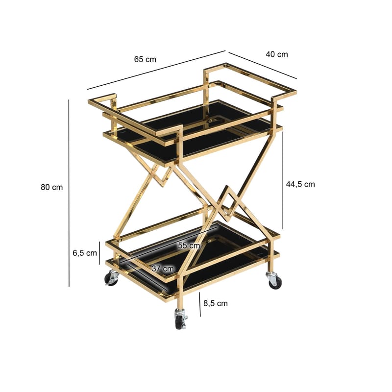 Galeri serveringsvogn 65 cm - Blank gullfarget og svart - Møbler - Bord - Serveringsvogn & serveringsbord - Trillebord & Serveringsbord