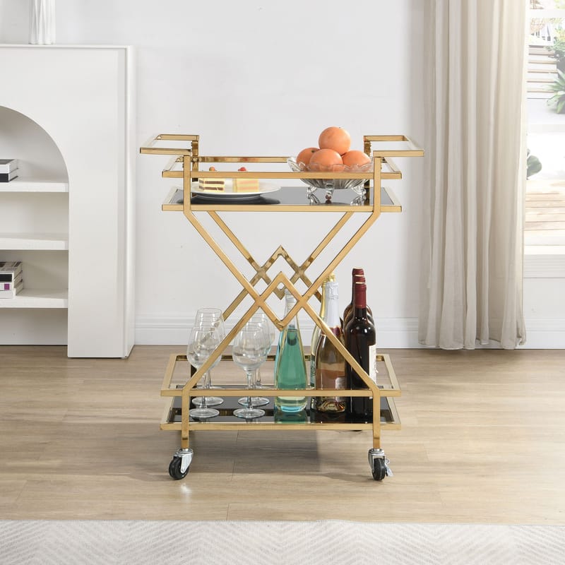 Galeri serveringsvogn 65 cm - Blank gullfarget og svart - Møbler - Bord - Serveringsvogn & serveringsbord - Trillebord & Serveringsbord