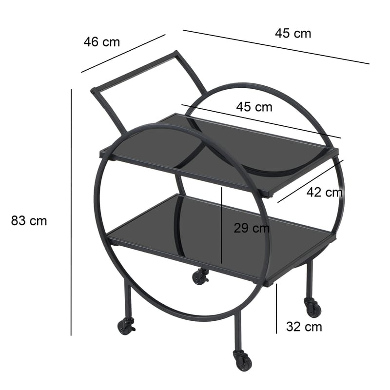 Galira serveringsvogn 46 cm - Matt svart med svart speilglass - Møbler - Bord - Serveringsvogn & serveringsbord - Trillebord & Serveringsbord