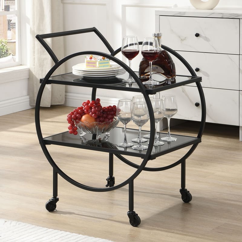Galira serveringsvogn 46 cm - Matt svart med svart speilglass - Møbler - Bord - Serveringsvogn & serveringsbord - Trillebord & Serveringsbord
