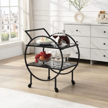 Galira serveringsvogn 46 cm - Matt svart med svart speilglass - Møbler - Bord - Serveringsvogn & serveringsbord - Trillebord & Serveringsbord