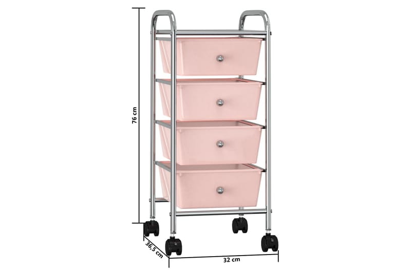 Oppbevaringsvogn 4 skuffer plast rosa - Trillebord & Serveringsbord - Rullevogn, rullebord & serveringsbord