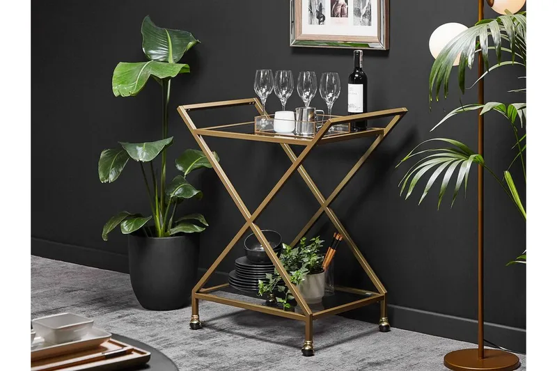 Serveringsvogn glass/Gull IVERA - Gull - Møbler - Bord - Serveringsvogn & serveringsbord - Trillebord & Serveringsbord