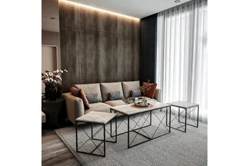 Settborder Sofabordsett Defneia Ljusgrå,Svart - Møbler - Bord - Sofabord & salongbord