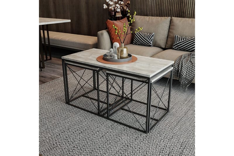 Settborder Sofabordsett Defneia Ljusgrå,Svart - Møbler - Bord - Sofabord & salongbord