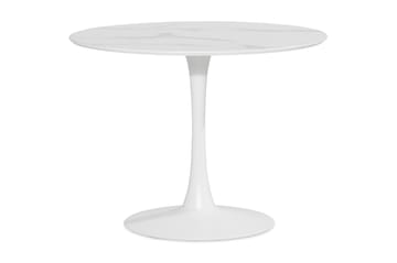 Severo Spisebord 100 cm Rundt hvit base + 4 stk Naira stol beige med svarte ben - Hvit/Beige - Møbler - Bord - Spisegruppe