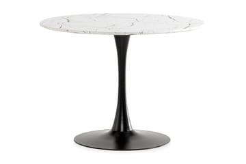 Severo Spisebord 100 cm Rundt Svart base + 4 stk Naira stol beige med svarte ben - Hvit/Svart/Beige - Møbler - Bord - Spisegruppe