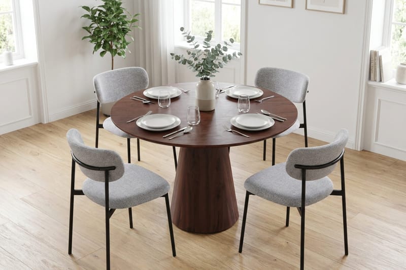 Siena rund spisegruppe 110 cm med 4 Lucy spisestoler - Valnøtt - Møbler - Bord - Spisegruppe