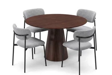 Siena rund spisegruppe 110 cm med 4 Lucy spisestoler - Valnøtt - Møbler - Bord - Spisegruppe