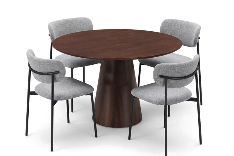 Siena rund spisegruppe 110 cm med 4 Lucy spisestoler, Valnøtt