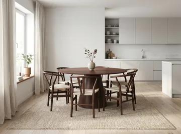 Siena Rundt Spisegruppe 150 cm – Spisebord med 6 Dastoori Spisestoler i Tre med Valnøttutseende - Brun - Møbler - Bord - Spisegruppe