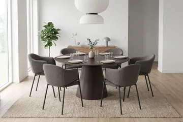 Siena spisegruppe, rund 150 cm, med 6 Filip spisestoler - Røkt eik - Møbler - Bord - Spisegruppe