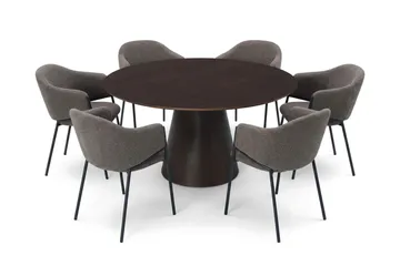 Siena spisegruppe, rund 150 cm, med 6 Filip spisestoler - Røkt eik - Møbler - Bord - Spisegruppe