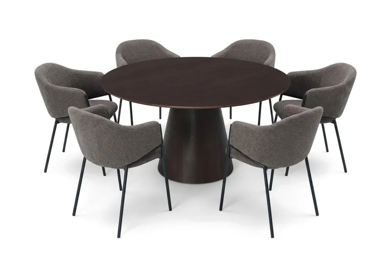 Siena spisegruppe, rund 150 cm, med 6 Filip spisestoler - Røkt eik - Møbler - Bord - Spisegruppe