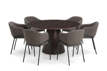 Siena spisegruppe, rund 150 cm, med 6 Filip spisestoler - Røkt eik - Møbler - Bord - Spisegruppe