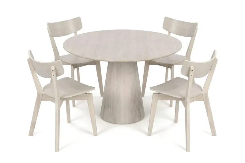 Siena Spisegruppe 110 cm rund hvitlasert med 4 Amelia spisestoler, Hvitlasert