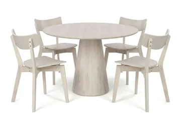 Siena Spisegruppe 110 cm rund hvitlasert med 4 Amelia spisestoler - Hvitlasert - Møbler - Bord - Spisegruppe