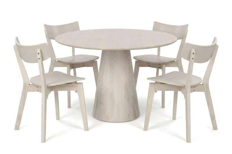 Siena Spisegruppe 110 cm rund hvitlasert med 4 Amelia spisestoler - Hvitlasert - Møbler - Bord - Spisegruppe