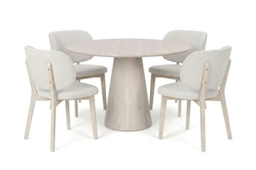 Siena Spisegruppe 110 cm rund hvitlasert med 4 Eira spisestoler - Hvitbeiset eik - Møbler - Bord - Spisegruppe
