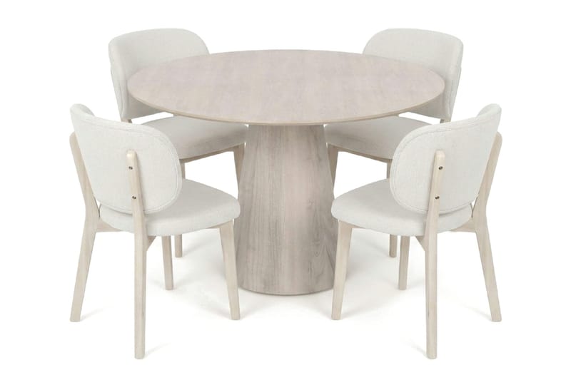 Siena Spisegruppe 110 cm rund hvitlasert med 4 Eira spisestoler - Hvitlasert - Møbler - Bord - Spisegruppe