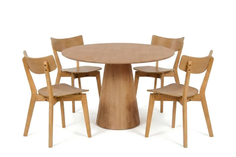 Siena Spisegruppe 110 cm rund i eik med 4 Amelia spisestoler, Eik