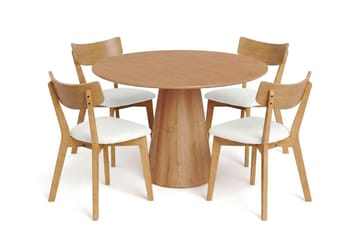 Siena spisegruppe 110 cm rund i eik med 4 Amelia spisestoler med pute - Eik/Beige - Møbler - Bord - Spisegruppe