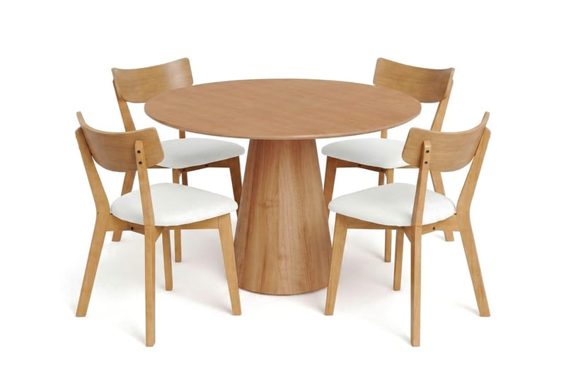 Siena spisegruppe 110 cm rund i eik med 4 Amelia spisestoler med pute - Eik/Beige - Møbler - Bord - Spisegruppe