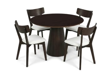 Siena spisegruppe 110 cm rund i røkt eik med 4 Amelia spisestoler med pute - Røkt eik/Beige - Møbler - Bord - Spisegruppe