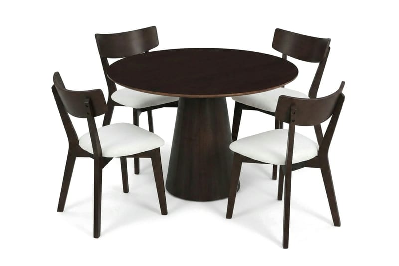 Siena spisegruppe 110 cm rund i røkt eik med 4 Amelia spisestoler med pute - Røkt eik/Beige - Møbler - Bord - Spisegruppe