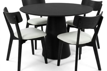 Siena spisegruppe 110 cm rund i svart med 4 Amelia spisestoler med pute - Svart/Beige - Møbler - Bord - Spisegruppe