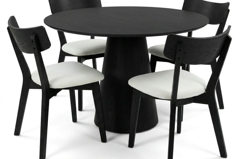 Siena spisegruppe 110 cm rund i svart med 4 Amelia spisestoler med pute - Svart/Beige - Møbler - Bord - Spisegruppe