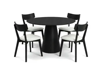 Siena spisegruppe 110 cm rund i svart med 4 Amelia spisestoler med pute