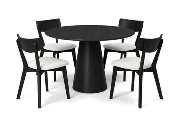 Siena spisegruppe 110 cm rund i svart med 4 Amelia spisestoler med pute - Svart/Beige - Møbler - Bord - Spisegruppe
