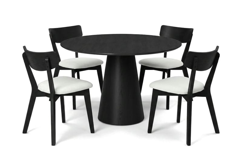 Siena spisegruppe 110 cm rund i svart med 4 Amelia spisestoler med pute - Svart/Beige - Møbler - Bord - Spisegruppe