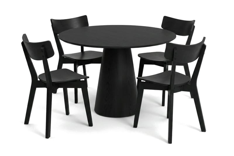 Siena Spisegruppe 110 cm rund i svart med 4 Amelia spisestoler - Svart - Møbler - Bord - Spisegruppe