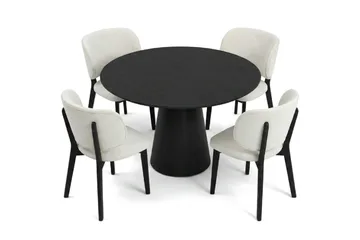 Siena spisegruppe 110 cm rund i svart med 4 Eira spisestoler - Svart - Møbler - Bord - Spisegruppe