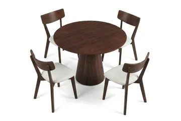 Siena spisegruppe 110 cm rund i valnøtt med 4 Amelia spisestoler med pute - Valnøtt/Beige - Møbler - Bord - Spisegruppe