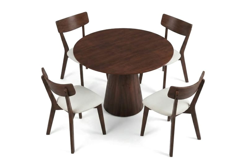 Siena spisegruppe 110 cm rund i valnøtt med 4 Amelia spisestoler med pute - Valnøtt/Beige - Møbler - Bord - Spisegruppe