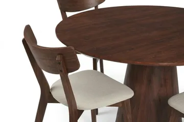 Siena spisegruppe 110 cm rund i valnøtt med 4 Amelia spisestoler med pute - Valnøtt/Beige - Møbler - Bord - Spisegruppe
