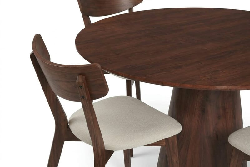 Siena spisegruppe 110 cm rund i valnøtt med 4 Amelia spisestoler med pute - Valnøtt/Beige - Møbler - Bord - Spisegruppe