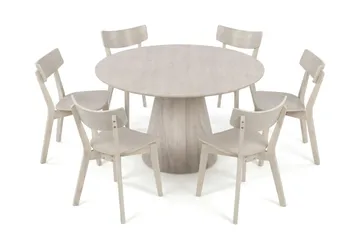 Siena Spisegruppe 130 cm rund hvitlasert med 6 Amelia spisestoler - Hvitlasert - Møbler - Bord - Spisegruppe