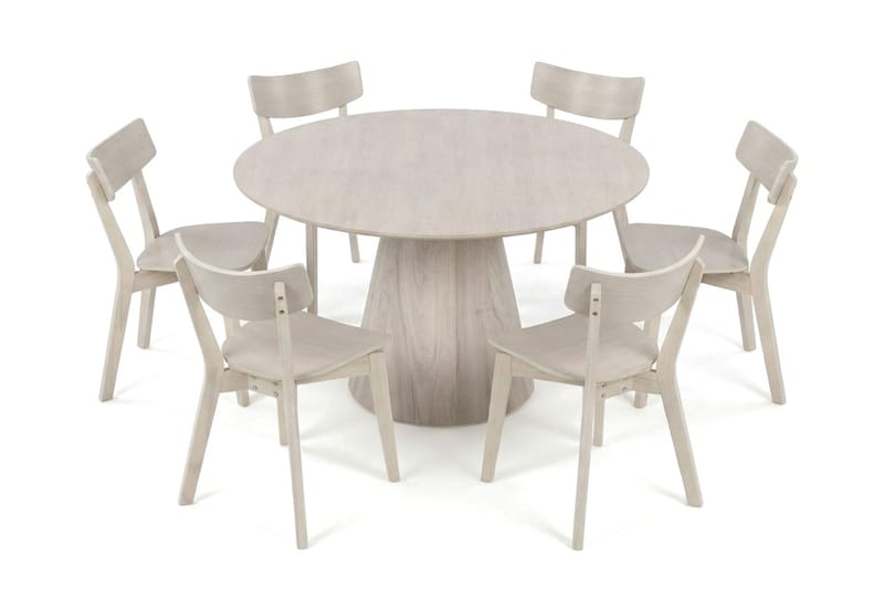 Siena Spisegruppe 130 cm rund hvitlasert med 6 Amelia spisestoler - Hvitlasert - Møbler - Bord - Spisegruppe