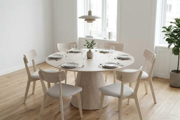 Siena spisegruppe 130 cm rund hvitlasert med 6 Amelia spisestoler med pute - Hvitlasert/Beige - Møbler - Bord - Spisegruppe
