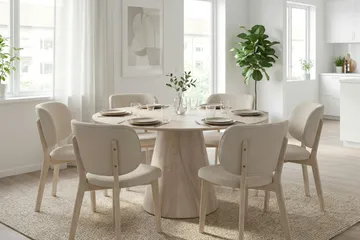 Siena Spisegruppe 130 cm rund hvitlasert med 6 Eira spisestoler - Hvitlasert - Møbler - Bord - Spisegruppe